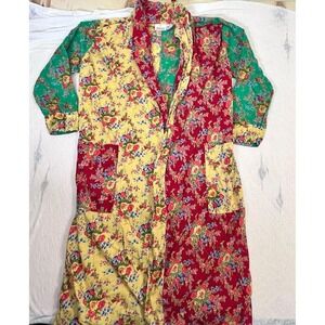 Smithsonian Institution Floral Patchwork Cotton Robe Boho Made in India Women's